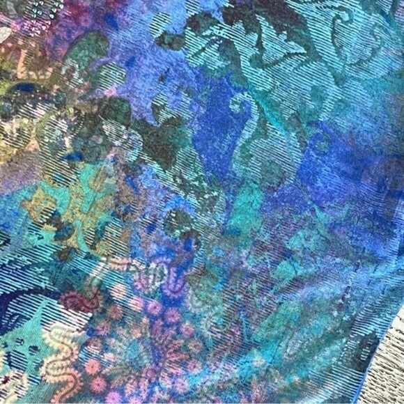 CHICO'S Colorful Print 3/4 Sleeve Knit Top Sz 2 Ties On Bottom BLING Rhinestone - Picture 6 of 9